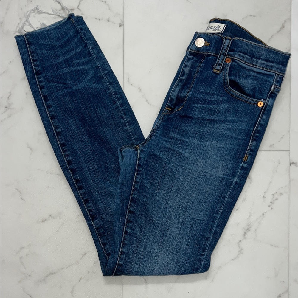 Madewell Dark Blue High Riser Skinny Jeans Raw Hem Size 26